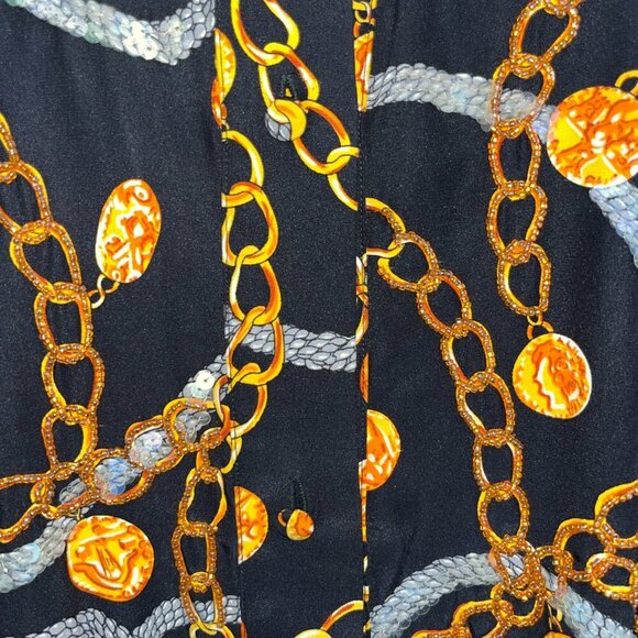 Vintage STARINGTON Sequin & Bead Embellished Chain & Coin Silk Blouse - EUC - 8 - Picture 12 of 16